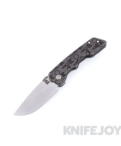 Attn2Detail Mark 3 Small Framelock Satin Stonewashed S35VN Drop Point Rising Grind with "Atomic Age Blackwash Titanium Handles
