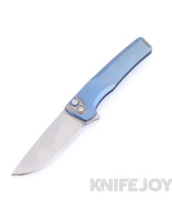MachineWise Sonora Button Lock Folder Lightwash S90V with Streamline Textured Grade 5 Integral Ice Blue Titanium Handles / Raw Ti Bolster / Blasted Clip