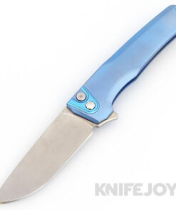 MachineWise Sonora Button Lock Folder Magnacut with Light Blue Fine Step Textured Grade 5 Integral Titanium Handles/ Teal Titanium Bolster