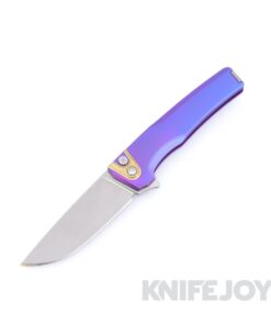 MachineWise Sonora Button Lock Folder Stonewash S90V with Smooth Grade 5 Integral Blurple Titanium Handles / Brass Bolster / Blasted Clip