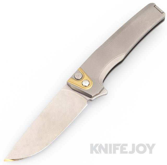 MachineWise Sonora Button Lock Folder Lightwash S35VN with Diamond Textured Grade 5 Integral Titanium Handles/ Bronze Titanium Bolster
