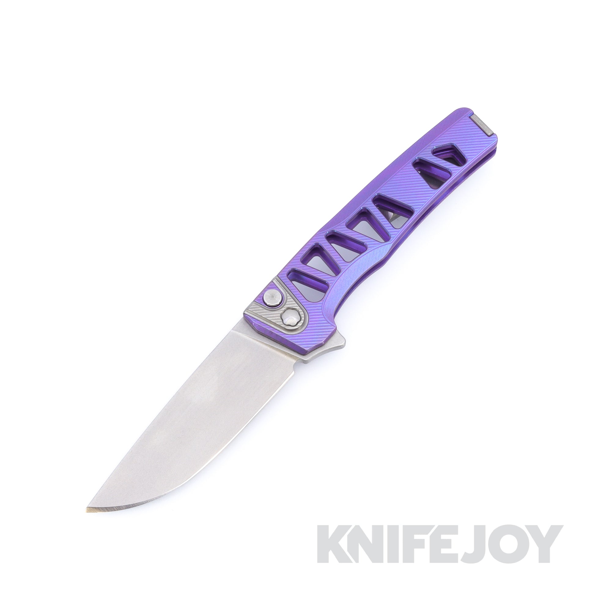 MachineWise Sonora Button Lock Folder Lightwash S90V with Fine Step Textured Skeletonized Grade 5 Integral Blurple Titanium Handles / Raw Ti Bolster / Blasted Clip
