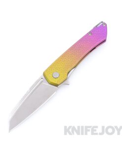 MachineWise Mojave Frame Lock Folder Stonewash S90V with Turtle Textured Grade 5 Sunset Fade Integral Titanium Handles / Raw Ti Spacer and Clip
