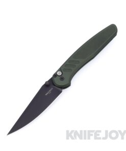 Pro-Tech x Peace Neighbor BST26.Avalon.1 Avalon DLC Black Magnacut Blade with Green Knurled Aluminum Handles / Black Lip Pearl Button / Black Hardware and Thumbstud / Black Clip