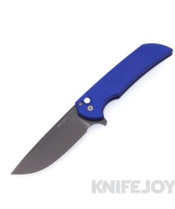Pro-tech Knives BST26.Mordax.2 Mordax Acidwash Smoky Grey DLC 20CV Blade with Solid Navy Handle / White Pearl Button / Blasted Hardware and Clip
