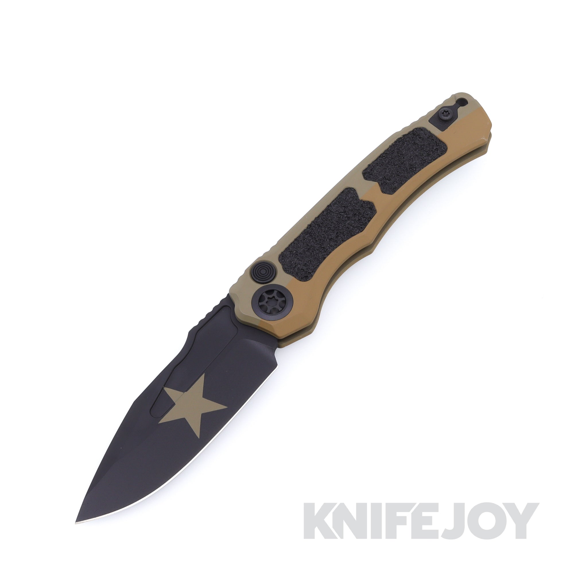 Heretic Knives H000-4A-BST Auto Wraith Black Clip Point Blade with Special Blade Show Texas Handles and Black Hardware