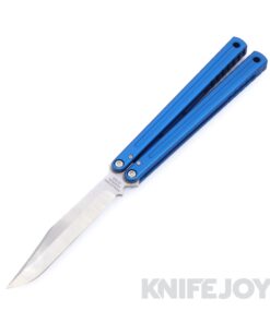 Squid Industries Knives Krake Raken V3 Glide Edition Balisong Butterfly Knife Satin Bowie Blade with Matte Blue Aluminum Handles
