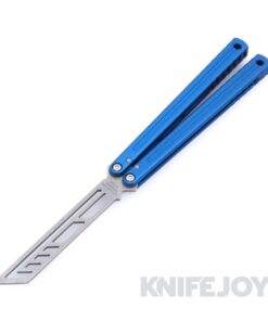Squid Industries Knives Krake Raken V3 Glide Edition Balisong Butterfly Satin Trainer with Matte Blue Aluminum Handles