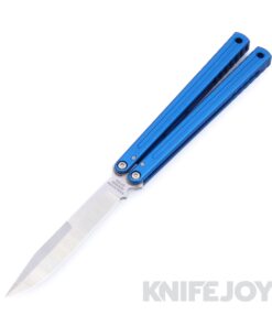 Squid Industries Knives Krake Raken V3 Glide Edition Balisong Butterfly Knife Satin Weehawk Blade with Matte Blue Aluminum Handles