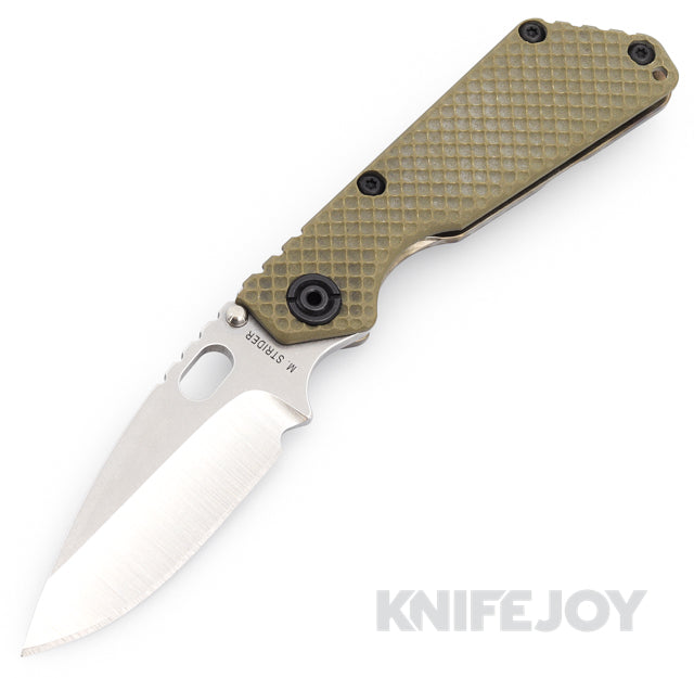 Mick Strider Custom Knives SnG Satin Blade with Hybrid Green Gunner Grip G10 Handle