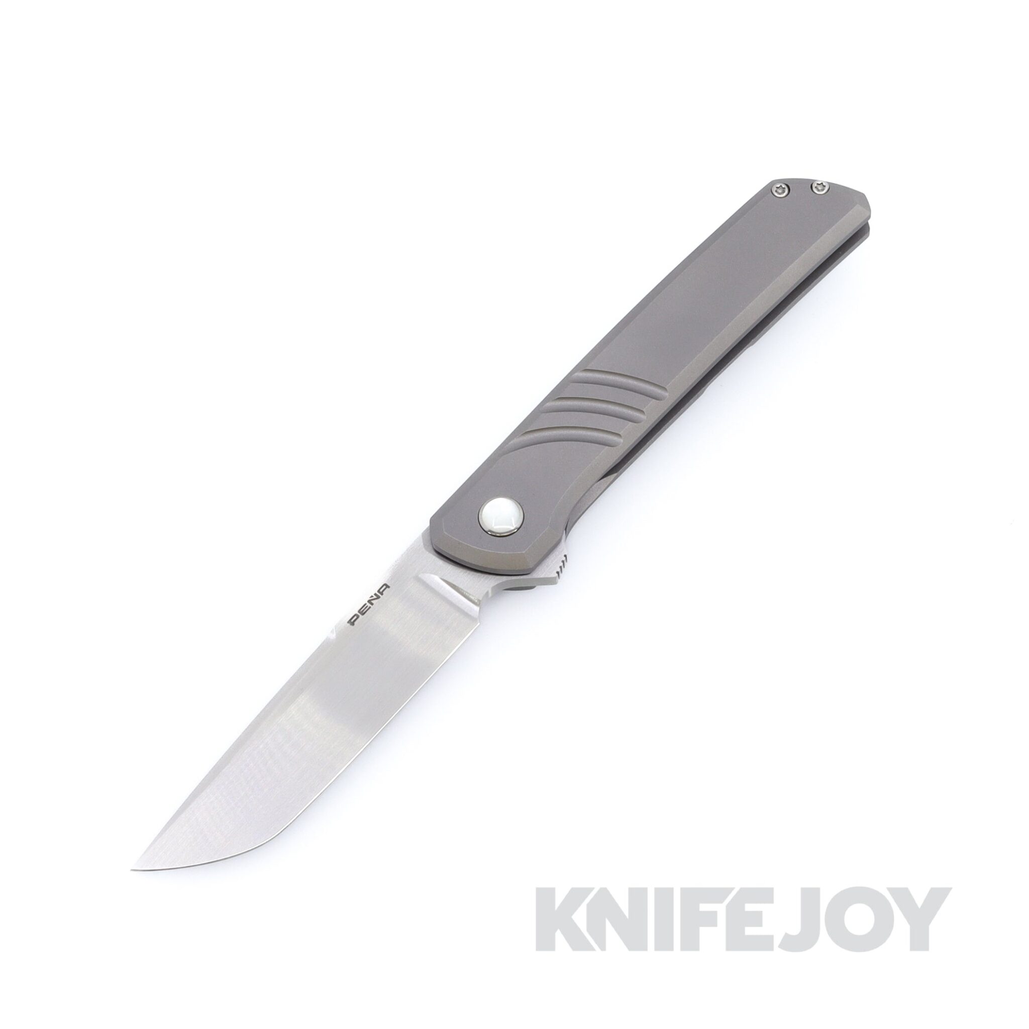 Enrique Pena Custom "La Carolina" Flipper Blade with Titanium Scales, Mokuti Clip & Backspacer , Pearl Pivot Inlay