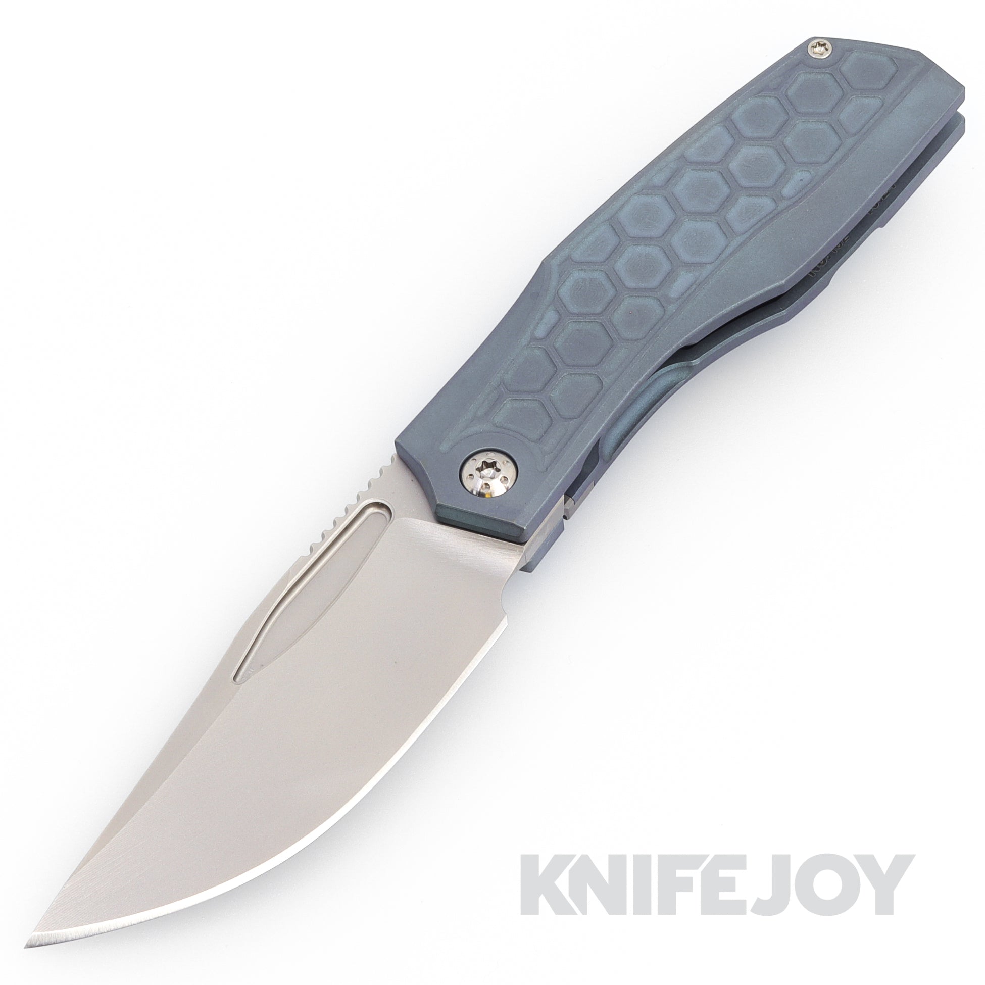Prince Customs Protean Folder Knife CPM-20CV Blade with BLADE West Special Honeycomb Textured Blue Handles