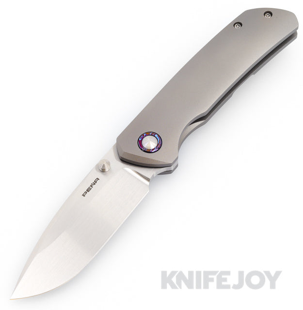 Enrique Pena Custom "La Sofia" Flipper Plain Satin Blade with Titanium Scales/ Mokuti Clip and Collar
