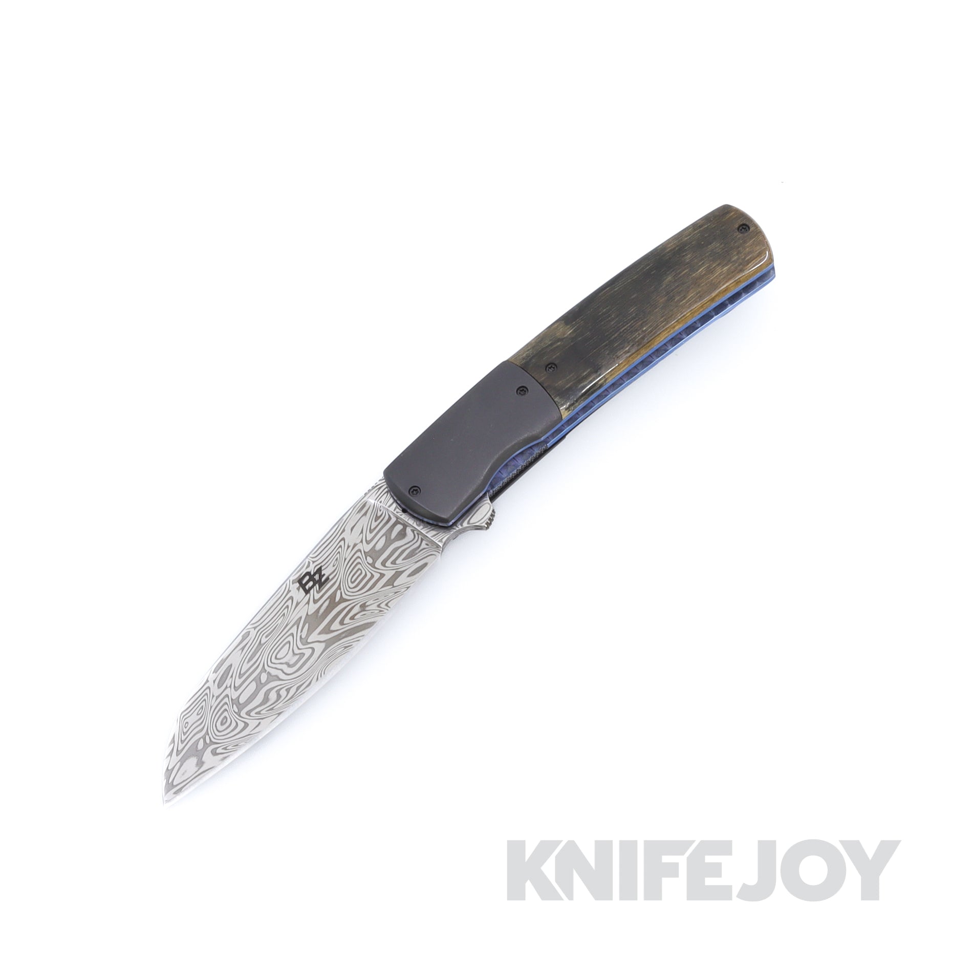 Brad Zinker Knives FR 3.0 Modified Sheepsfoot Loki Damasteel Blade, Titanium Liner Lock Flipper with Mammoth Ivory Scales & Zirconium Bolsters