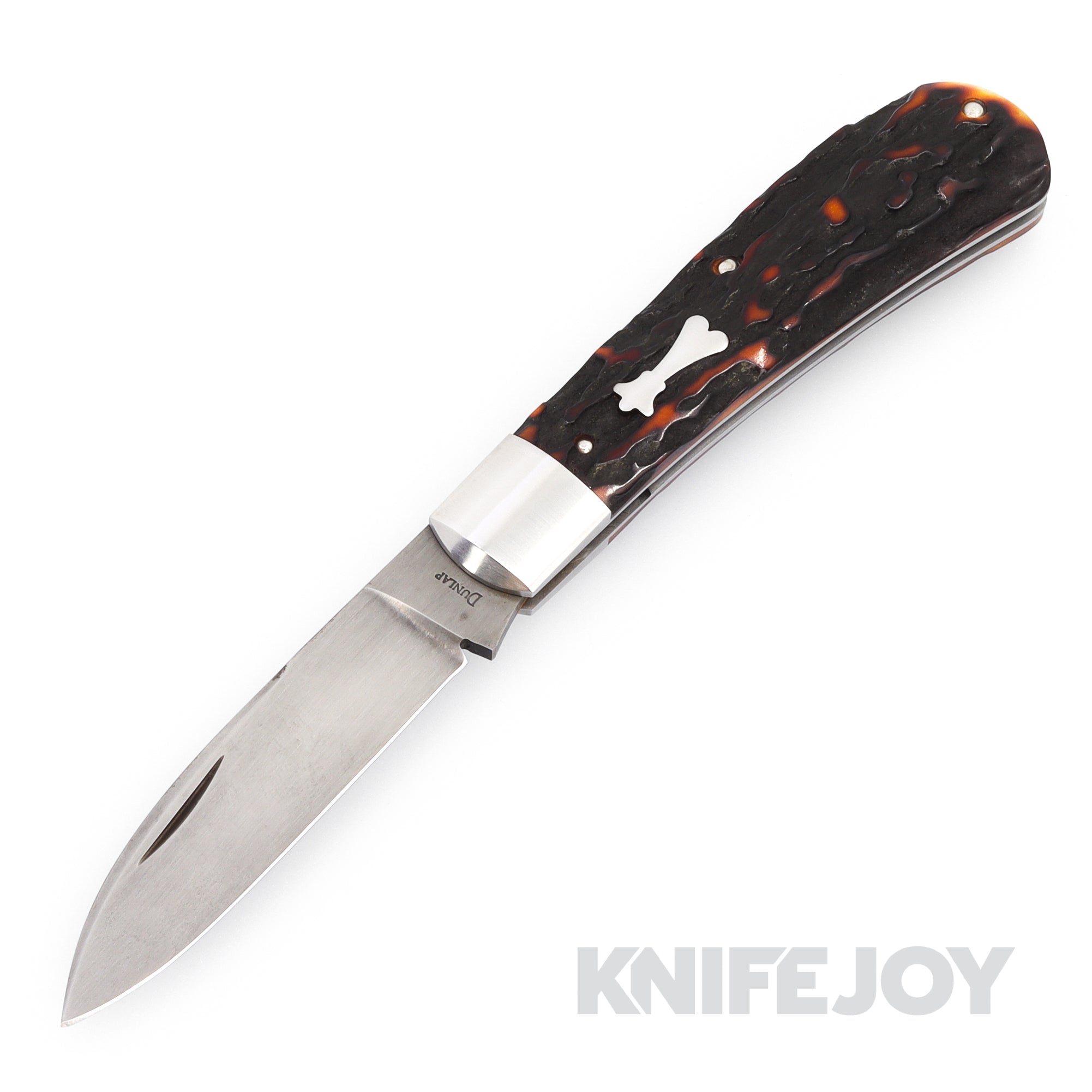 Jim Dunlap Custom Knives Zulu A2 Etched Blade with Amber Stag Handles