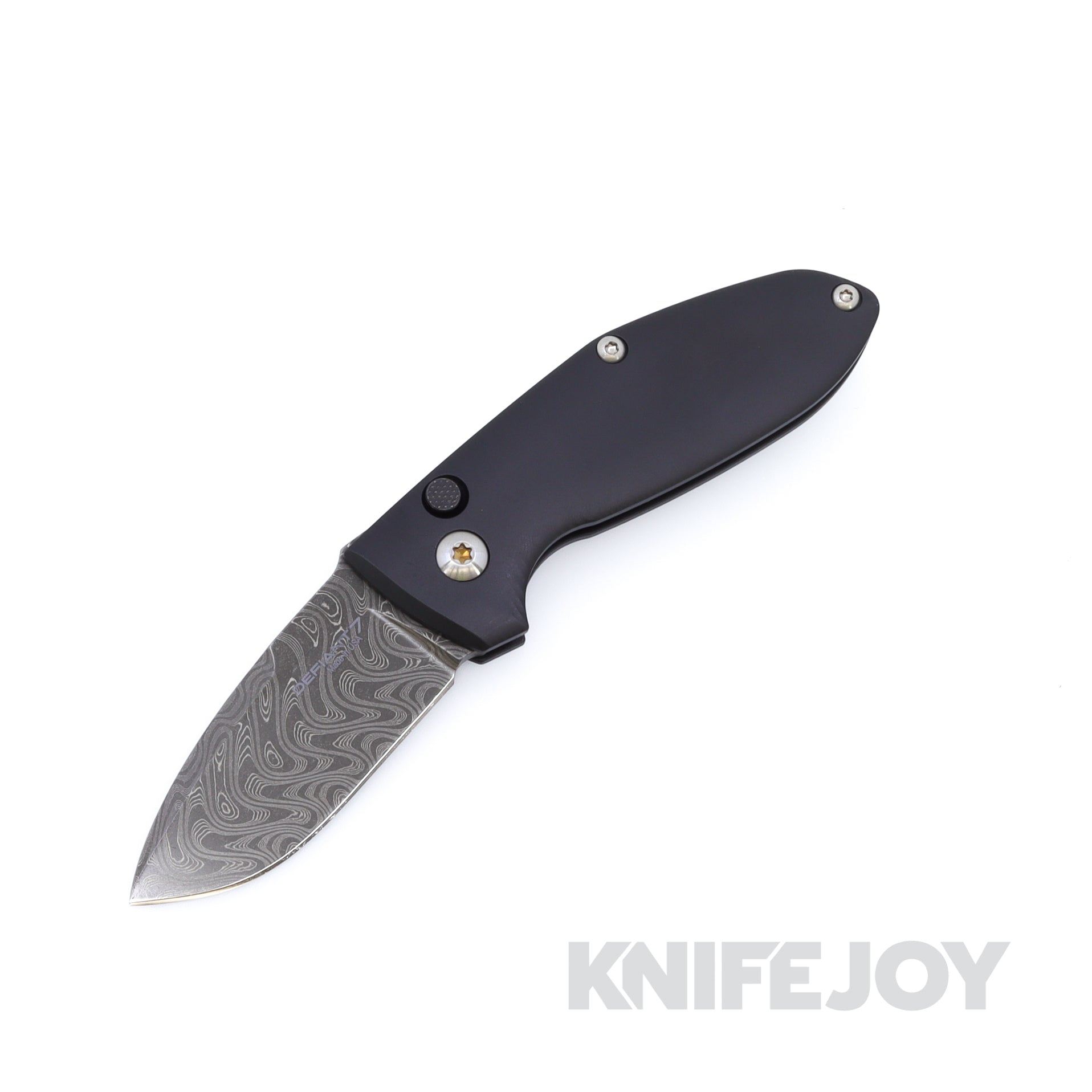 Les George Defiant 7 Alpha Auto Nichols Damascus Blade with Textured Black Anodized Aluminum Handle