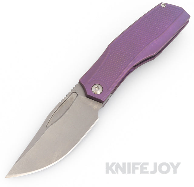 Prince Customs Protean Folder Knife Magnacut Blade with Knurled Textured Purple Handle