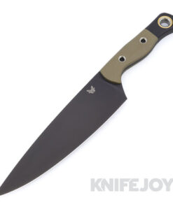 Benchmade Chef's 8" Knife Fixed Blade 4025BK-01 CPM-154 Black DLC Drop Point Blade, OD Green and Black G10 Bolsters