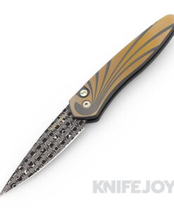 Pro-Tech Knives 2024 Newport Custom 001 2-Tone Green and Bronze Titanium, Damascus Blade, Alabone Button, Titanium Clip