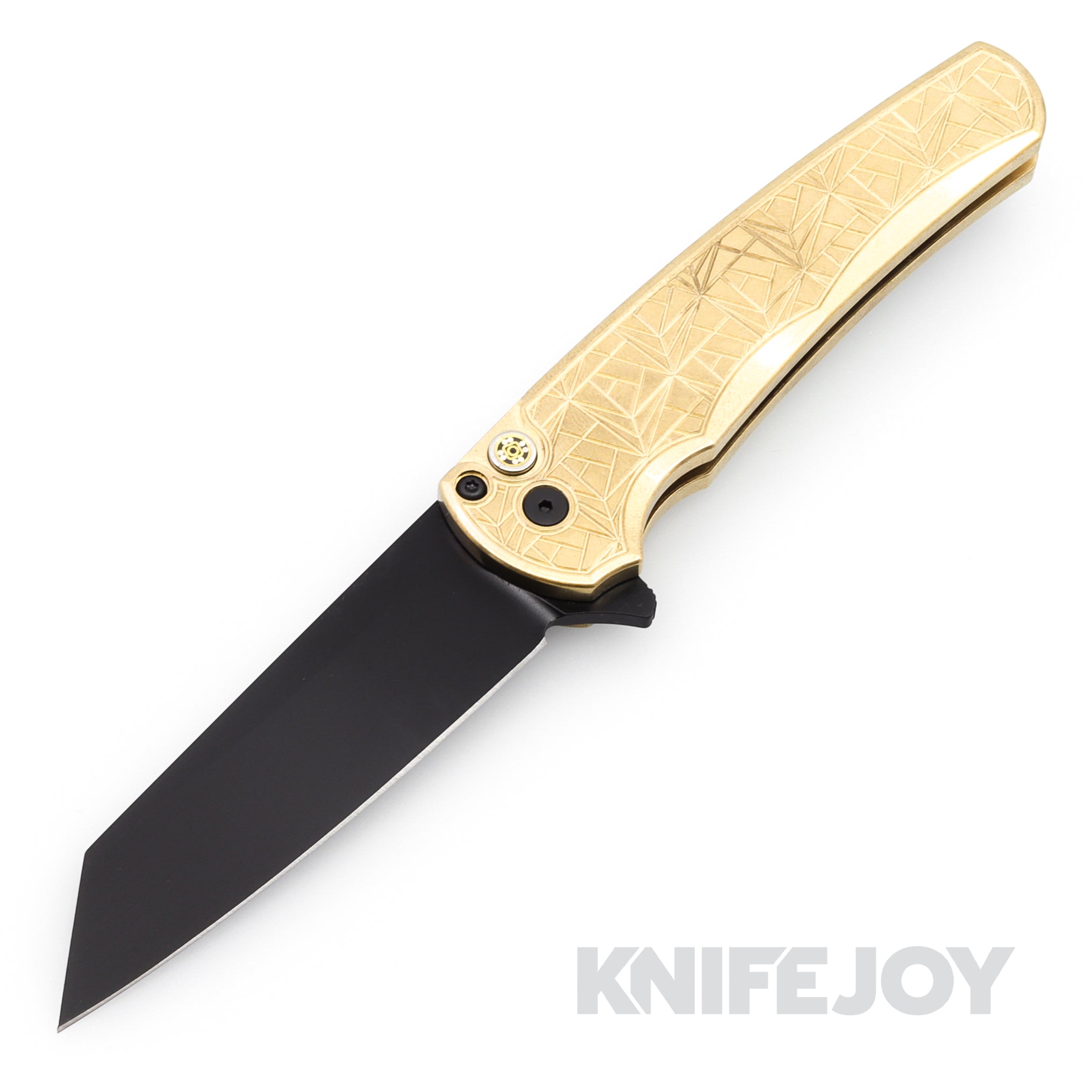 Pro-tech Knives PT5413-NEXUS Malibu Flipper Reverse Tanto Black Magnacut Blade with "Nexus" Since 1999 AlBronze Aluminum Handles/ Mosaic Button/ Black Hardware and Clip