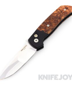 Pro-Tech Knives 2024 Terzuola ATCF Custom 004 Auto - Black Aluminum Handle with Maple Burl Inlays/ Mosaic Button/ Mike Irie Hand-Ground Blade/ 3D Milled Titanium Clip