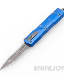 MICROTECH 225-12APBL Dirac OTF Auto Double Edge Apocalyptic Full Serrated Blade with Blue Aluminum Handles