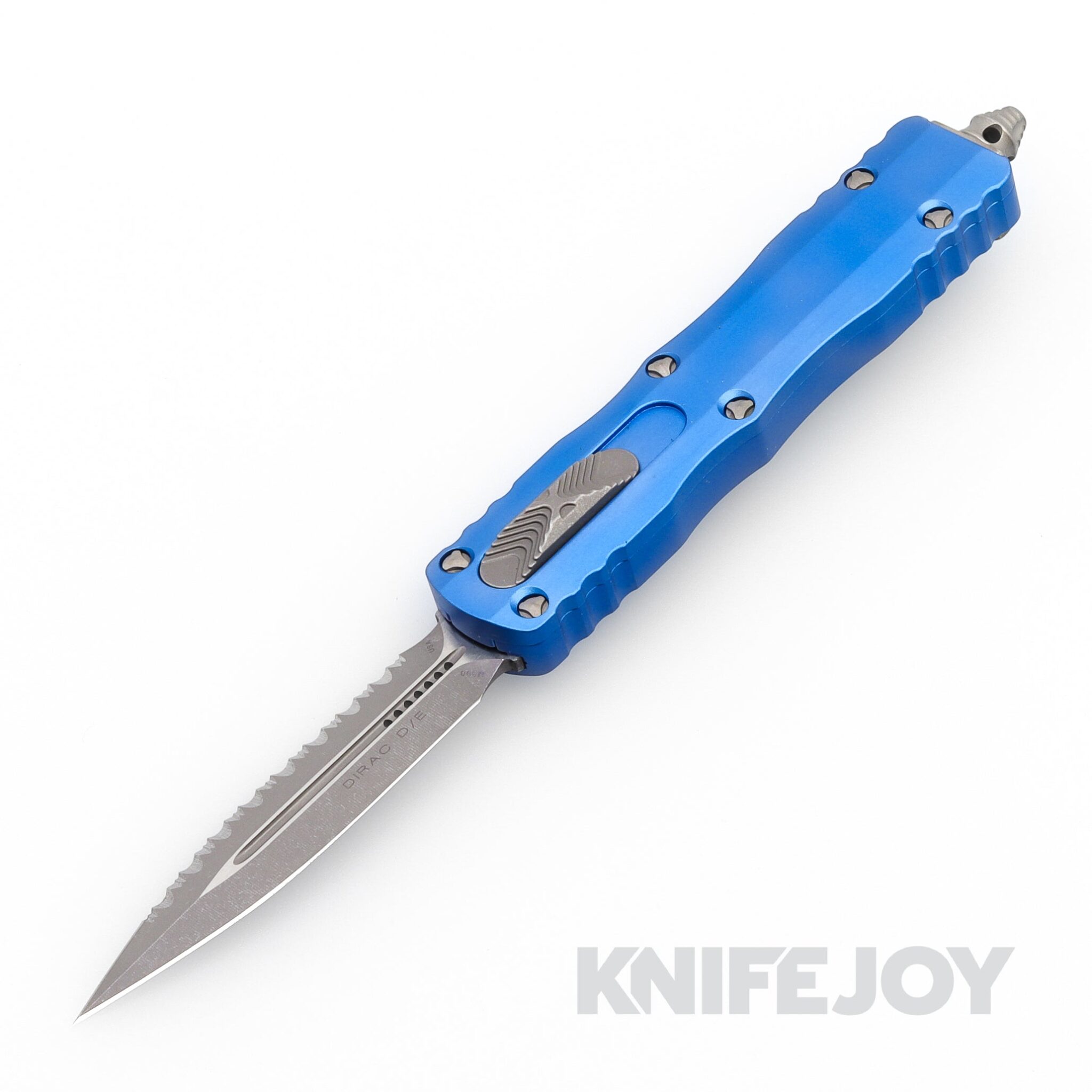 MICROTECH 225-12APBL Dirac OTF Auto Double Edge Apocalyptic Full Serrated Blade with Blue Aluminum Handles
