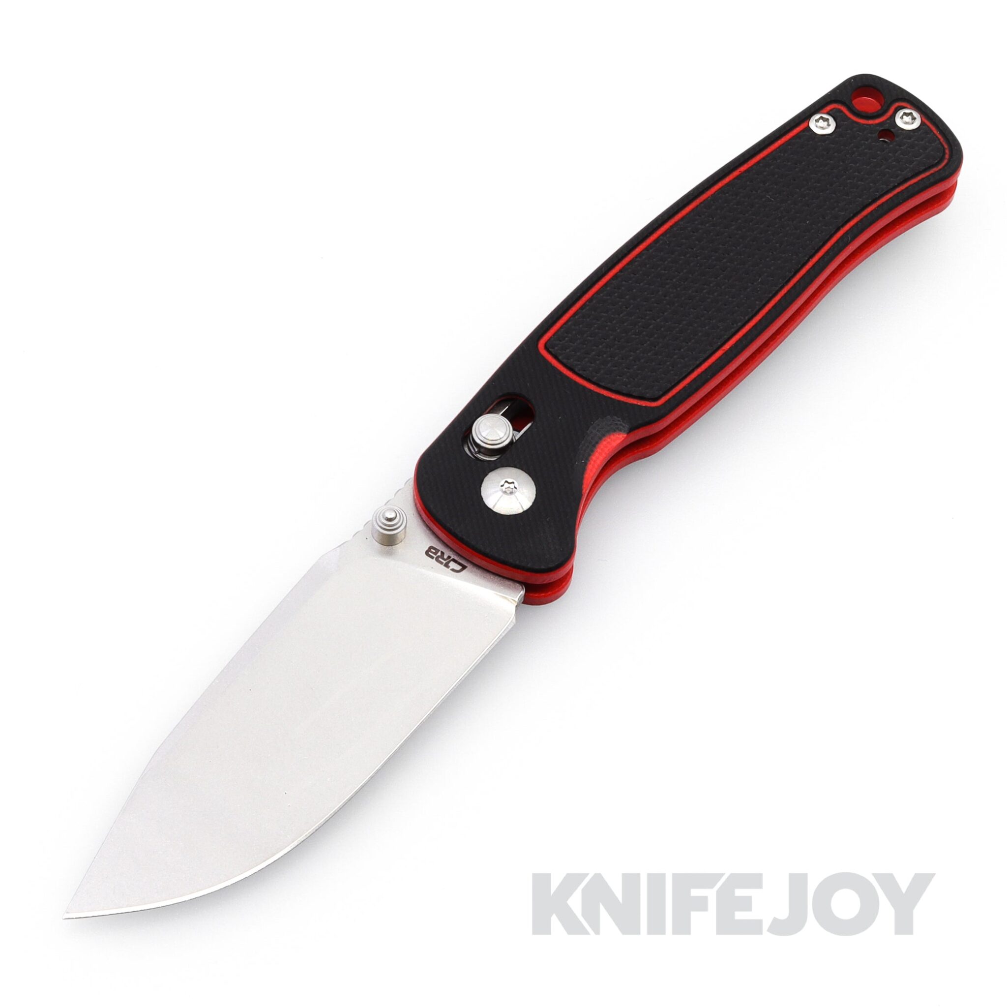 CJRB Cutlery CJRB-1943BRE Shale Crossbar Lock Folder Stonewash Drop Point Blade with Black/ Red G10 Handle