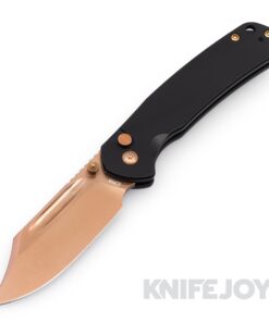 CJRB Cutlery CJRB-1942RG Bowie Pyrite Button Lock Folder Rose Gold Clip Point Blade with Black Steel Handles