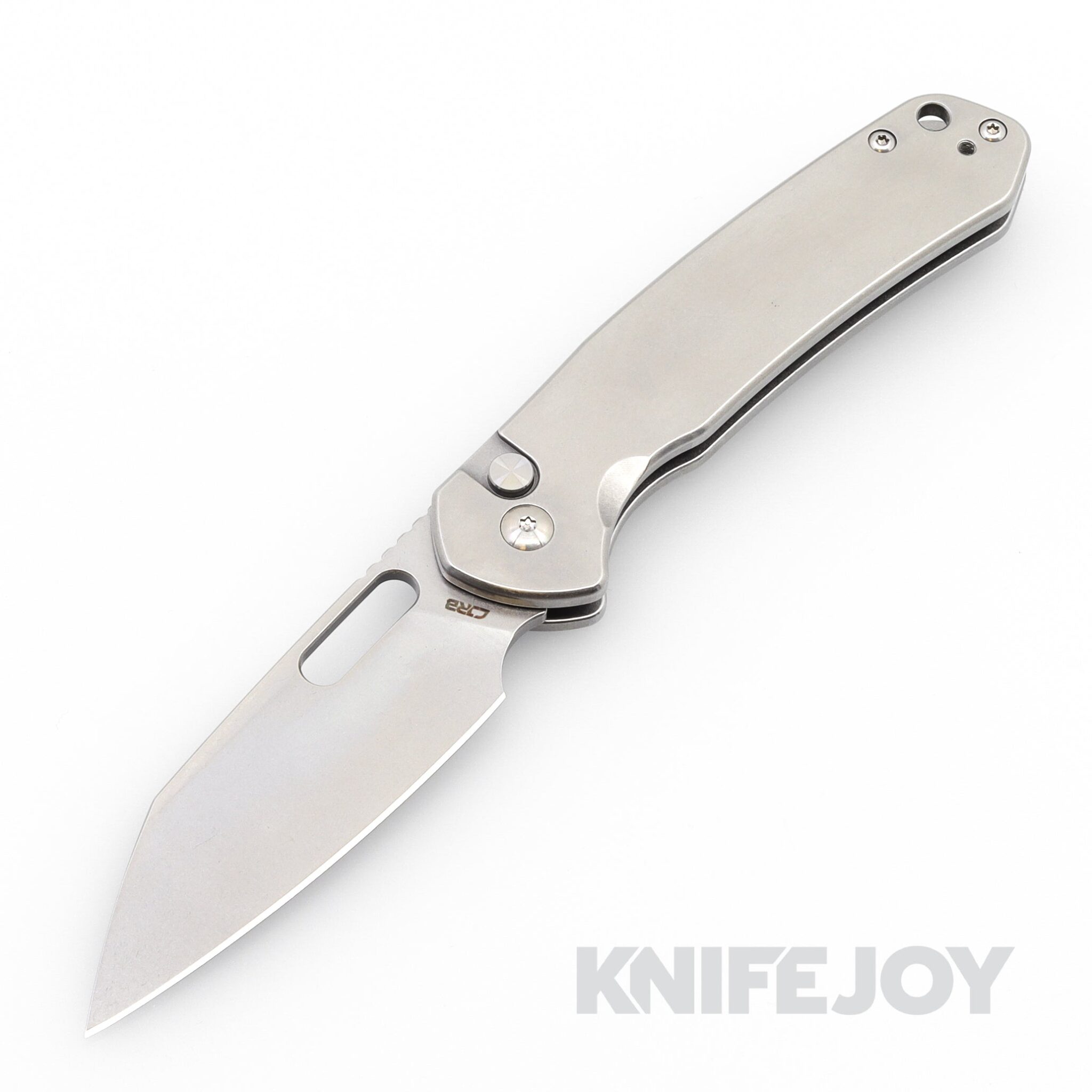 CJRB Cutlery CJRB-1925A-ST Pyrite Alt-Button Lock Folder Stonewash Drop Point Blade with Steel Handles