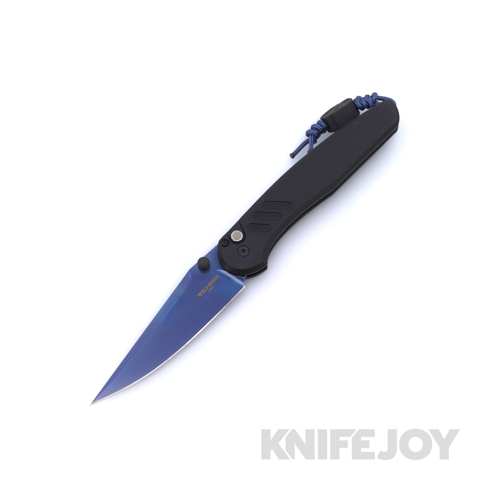 Pro-Tech x Peace Neighbor BSA26.Avalon.1 Avalon Sapphire Blue PVD Magnacut Blade with Solid Black Aluminum Handle