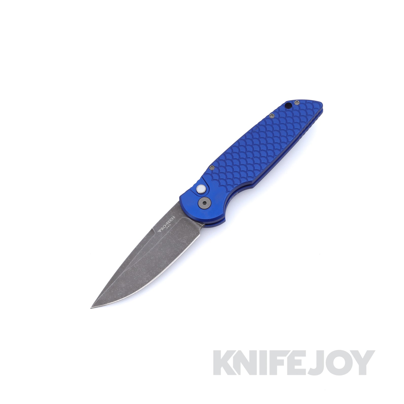 Pro-tech Knives BSA26.TR3.1 Auto Tactical Response 3 Acidwashed Blade with Fish Scale Textured Blue Aluminum Handle / Blasted Hardware