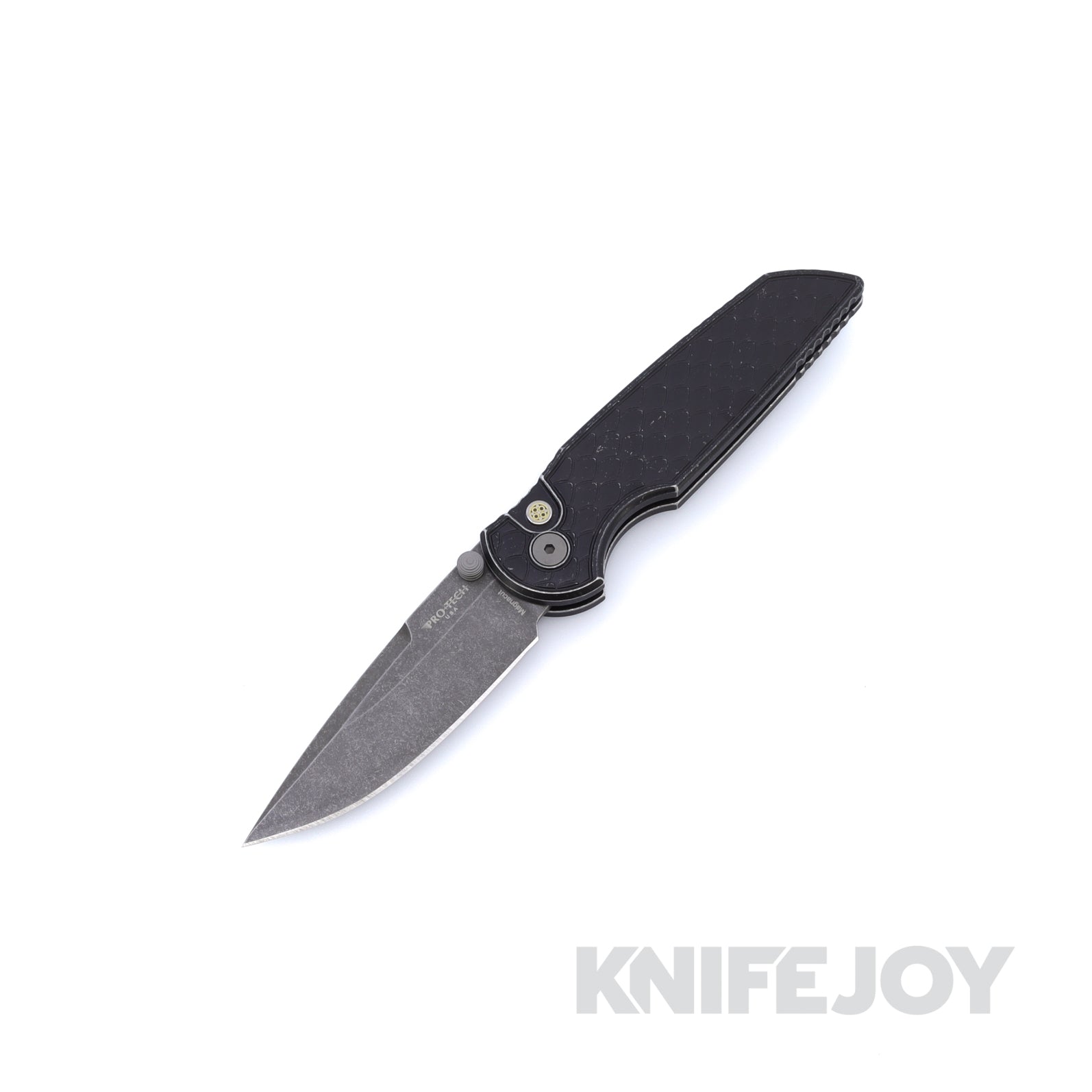 Pro-tech Knives BSA26.INT.1 Integrity Double Thumbstud Acidwashed Magnacut Blade with Battleworn Reptile Textured Black Handle