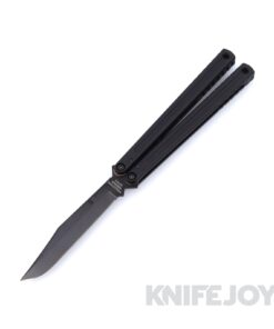 Squid Industries Knives Krake Raken V3 Inked Glide Edition Balisong Butterfly Knife DLC Black Bowie Blade with Black Aluminum Handles