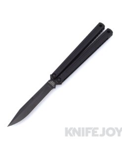 Squid Industries Knives Krake Raken V3 Inked Glide Edition Balisong Butterfly Knife DLC Black Weehawk Blade with Black Aluminum Handles