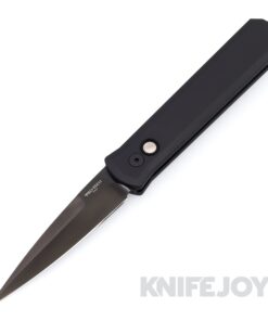 Pro-tech Knives 921-DARK GODFATHER Auto Plain Edge Black DLC Satin Blade with Black Aluminum Handles/ Black Lip Pearl Button/ Black Hardware