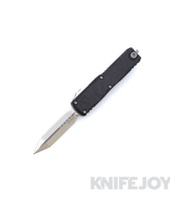 MICROTECH 12304TP-10 UTX-85 Gen IV Stonewash Spartan Blade with Black Deep Engraved Topographic Aluminum Handle