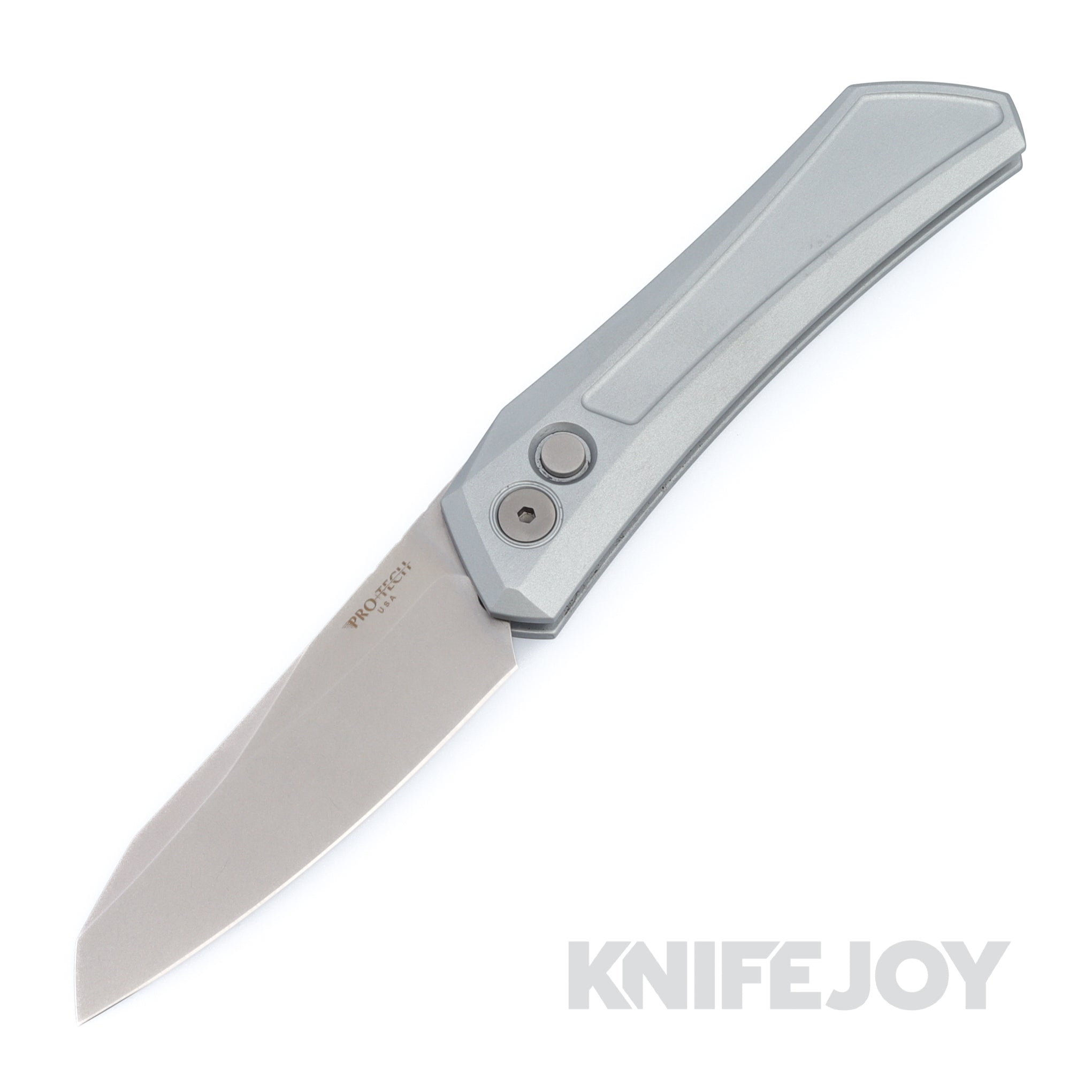 Pro-tech Knives PT-DS101-Grey Auto Sinkevich Design Oligarch Auto Stonewash Magnacut Blade with Solid Grey Aluminum Handles/ Blasted Hardware/ Blasted Clip