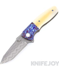 Kirby Lambert Custom Knives Ghost Folder Damacore Blade with Vintage Micarta Handles/ MokuTi Bolster and Clip/ Mother-of-Pearl Collars