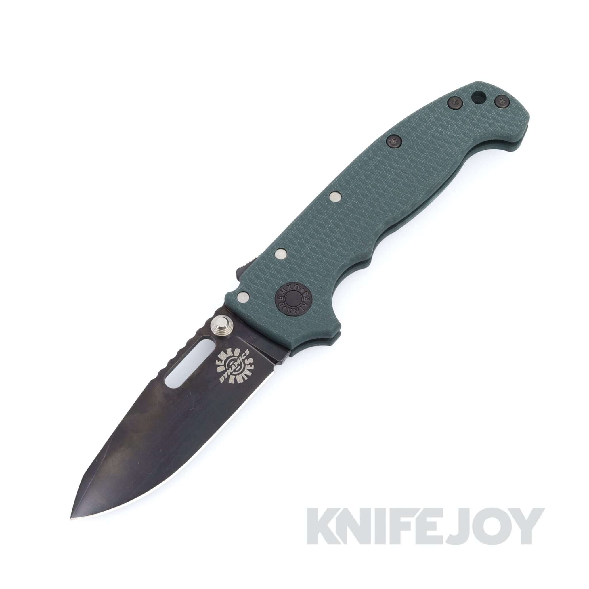 Demko Knives MGAD20S Spear Point DLC Magnacut Blade with Green Machine Textured G10 Handles