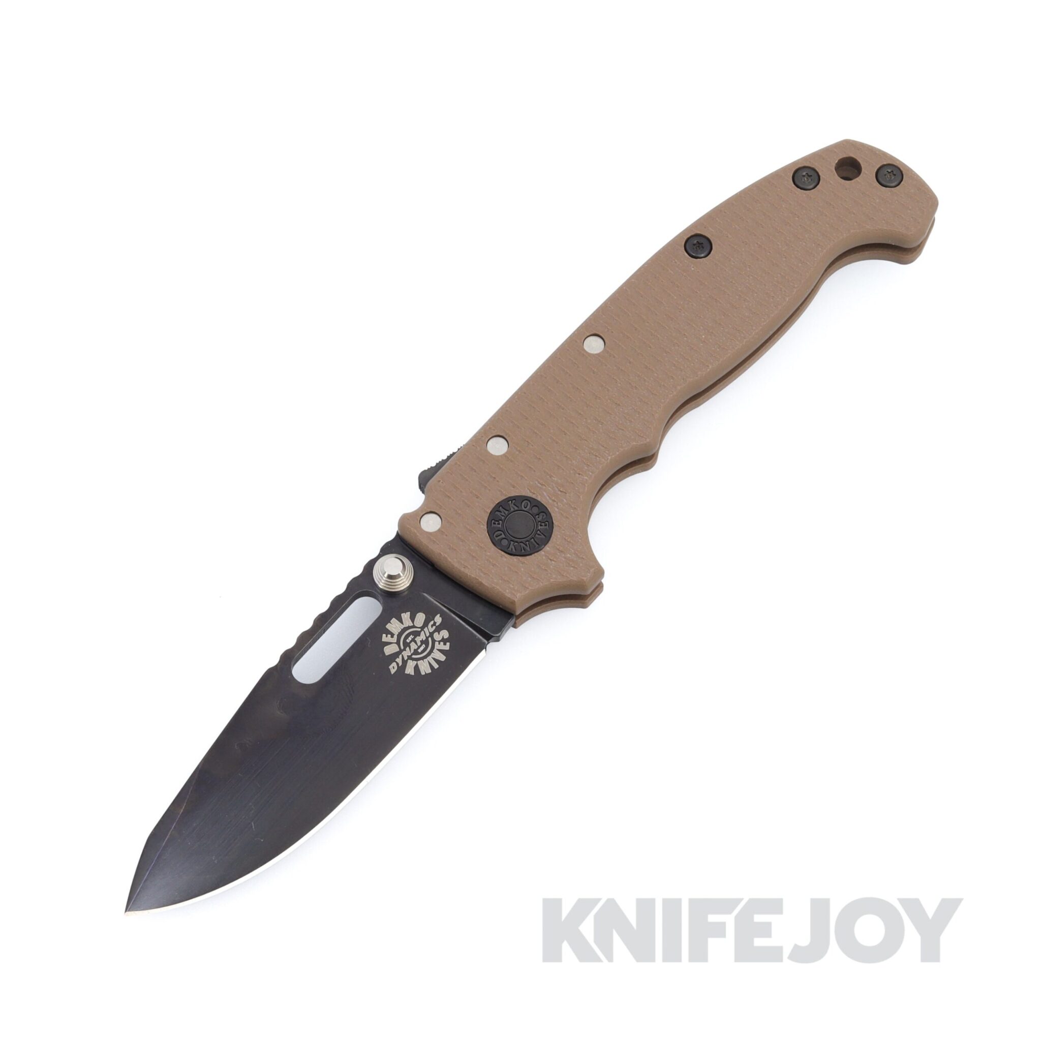 Demko Knives MGAD20S Spear Point DLC Magnacut Blade with Dark Earth Machine Textured G10 Handles