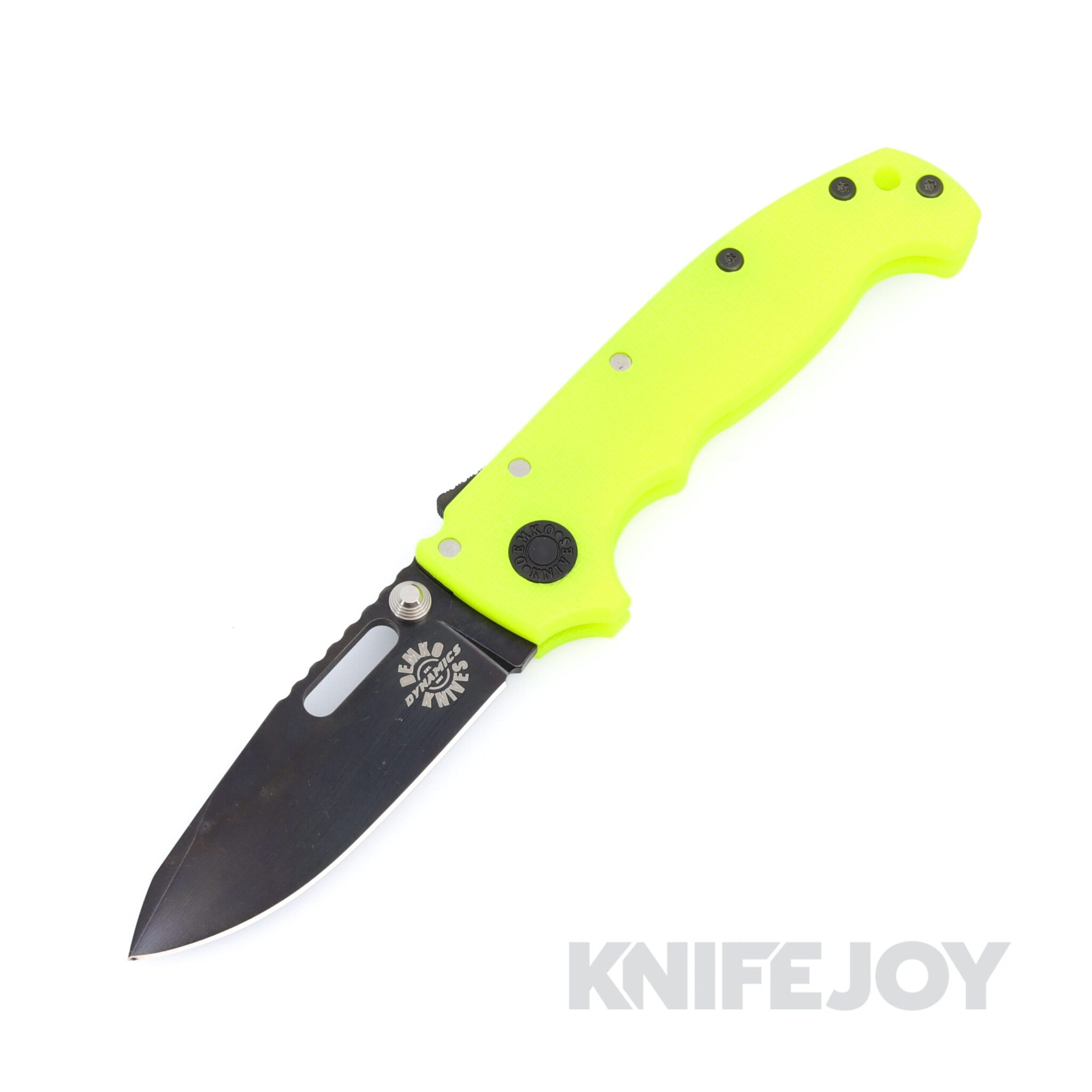 Demko Knives MGAD20S Spear Point DLC Magnacut Blade with Dayglow Machine Textured G10 Handles