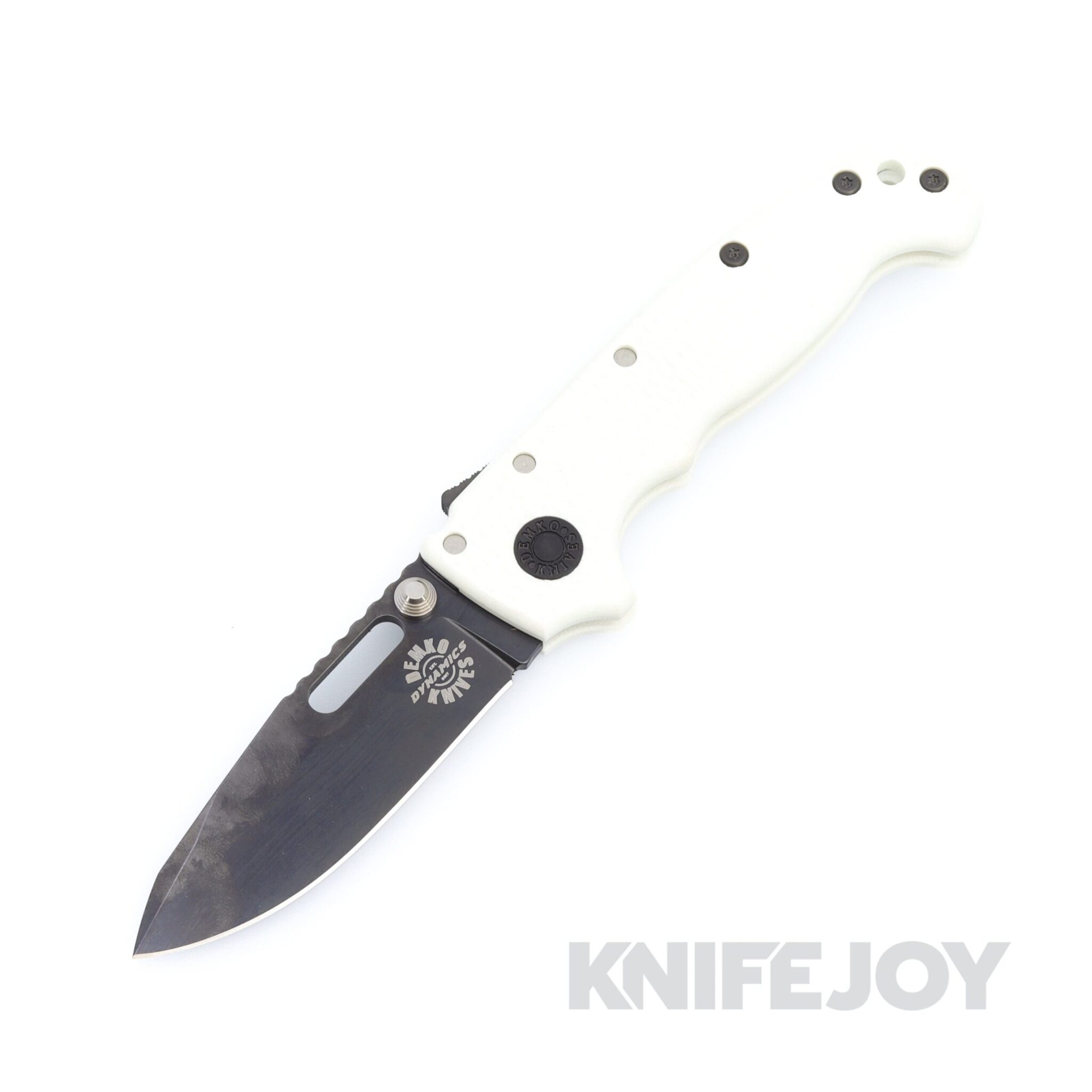 Demko Knives MGAD20S Spear Point DLC Magnacut Blade with White Machine Textured G10 Handles