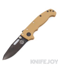 Demko Knives MGAD20S Spear Point DLC Magnacut Blade with Brown Fine Textured G10 Handles
