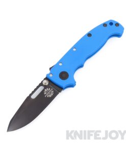 Demko Knives MGAD20S Spear Point DLC Magnacut Blade with Blue Fine Textured G10 Handles