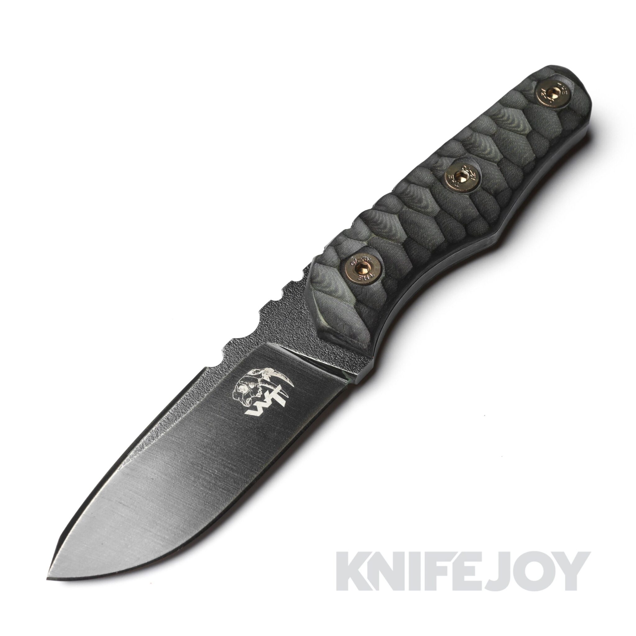Wander Tactical WT227 Scrambler Marble Finish D2 Blade with Black Grooved Micarta Handles