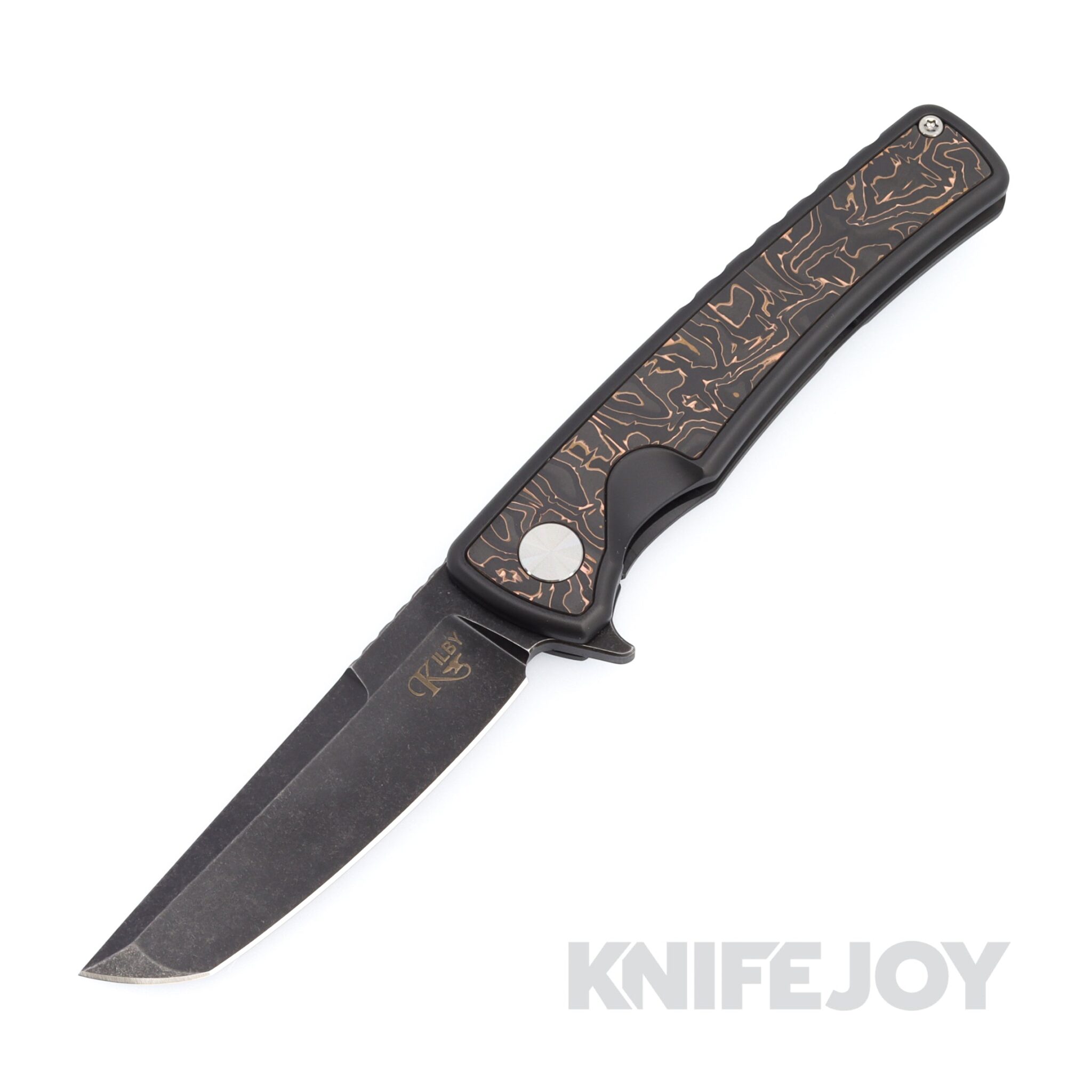 Mechforce Kilby Collab Shard Integral Folder with Black M390 Blade and Black Ti Handle with Copper Foil Carbon Fiber Inserts