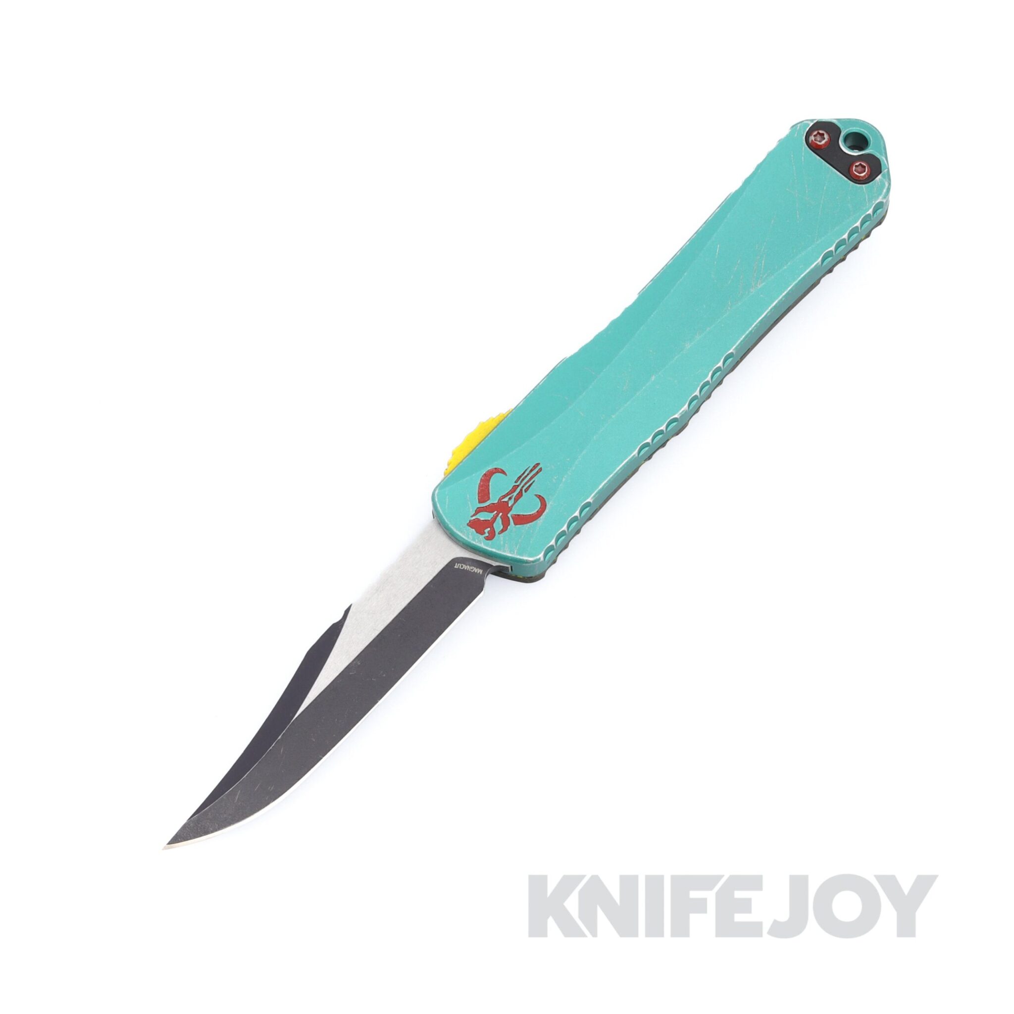 Heretic Knives H026B-14A-BOUNTY Auto OTF Manticore-E Bowie Battleworn with Two-Tone Black Blade and Bounty Hunter Handle/HW