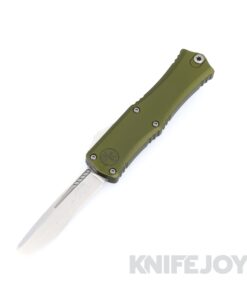 MICROTECH 1705M-10OD Mini Hera II GEN III Auto OTF Recurve Stonewash Standard Blade with OD Green Aluminum Handles