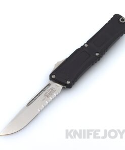 MICROTECH 1143-11 Combat Troodon III OTF Auto Single Edge Stonewash Partially Serrated Blade with Black Aluminum Handles